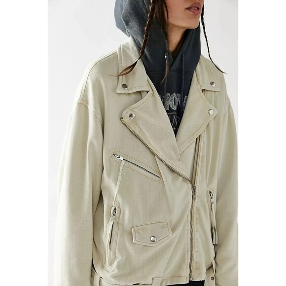 272681 Free People We The Free Rebel Knit Moto Jacket Top Oversized M New
